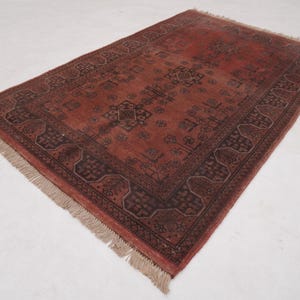 Antique Terracotta Rug 3'4x5'3" Turkmen Bukhara Rug, Handmade Afghan Wool Rug, Bedroom Rug, Office Rug, Kitchen Rug, Tribal Rug image 1