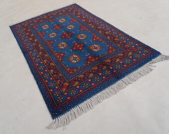 Blue Area Rug 4x3 Fine Quality Handmade Wool Area Rug Medallion Mowri Rug Traditional Rug, Oriental Rug, Bedroom Rug Kitchen Rug 2'8x4'0 ft