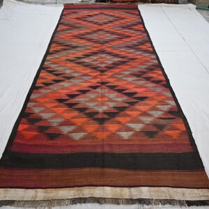 Terracotta Rug 5x12 Vintage Kilim Rug, Afghan Geometric Rug, Ghalmoori Design Rug, Flatweave Kilim Rug, Oriental Turkmen Rug, Kitchen Runner
