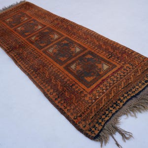 1&#39;8x4&#39;7 ft Terracotta Runner Rug, Hand Knotted Wool Rug, Tekke Ersari Rug, Oriental Rug, Turkmen Tribal Vintage Rug, Kitchen, Hallway Runner