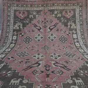 6x8 Terracotta Pictorial Rug, Antique Pattern Afghan Caucasian Rug, Turkmen Handmade Wool Rug, Geometric Oriental Rug, Bedroom Kids Room Rug