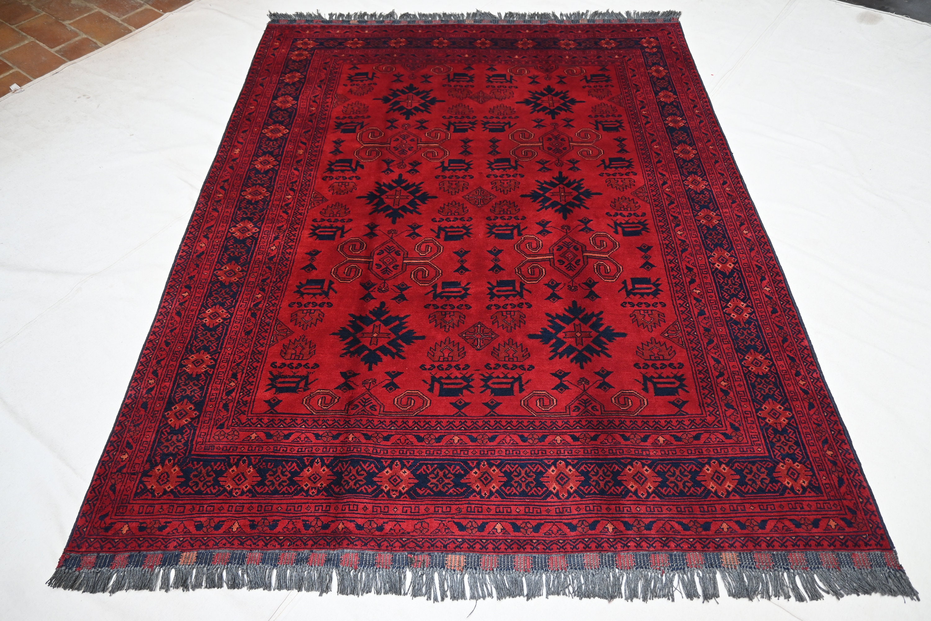 Vintage Rug 5x7 Red Afghan Rug, Turkmen Tribal Rug, Oriental Rug