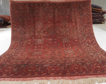 5x5 ft Square Antique Rug, Terracotta Old Area Rug Handmade Wool Rug, Turkmen Bukhara Rug, Afghan Tribal Geometric Rug Bedroom Rug 4'11x5'4"