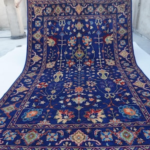 7x10 Navy Blue Rug, Fine Bijdar Rug Afghan Handmade Wool Rug, Floral design Oushak Art Rug Oriental Rug, Turkmen Modern Rug, Living Room Rug