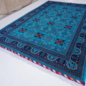 7x10 Turquoise Rug 200x300 cm Bukhara Rug, Turkmen Khal Muhammadi Area Rug, Handmade Wool Rug, Oriental Rug, Bedroom Rug, Modern Office Rug