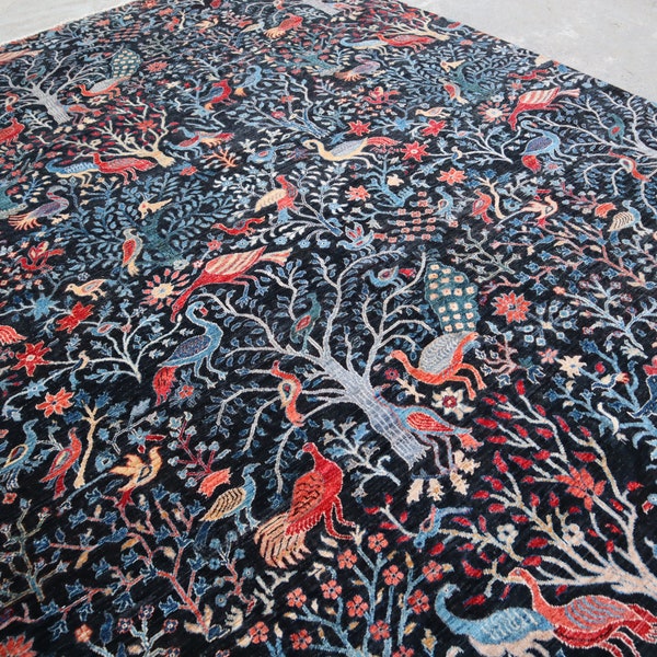 10x14 ft < 310x420 cm > Extra Large Top Quality Hand Knotted Afghan Pictorial Rug, More then 80 Birds Peacock Rug, Oriental Rug, Living room