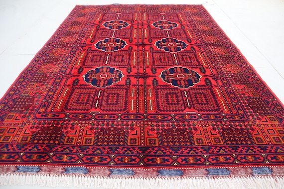 Red Bukhara Rug 5x7 Top Quality Afghan Handmade Wool Area Rug