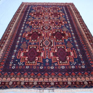 4x6 Geometric Antique rug, Afghan Tribal Rug 100% Handmade fine Wool rug, Oriental Vintage Baluchi rug, Bedroom, Living Room Dark Blue Black