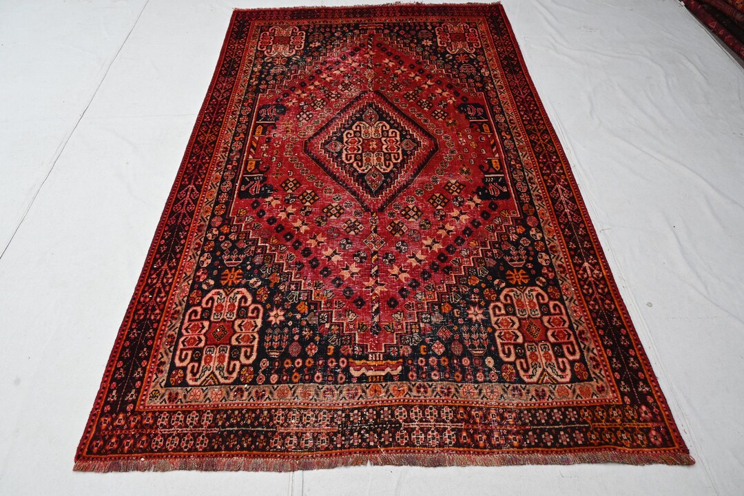 5x8 Collectors Piece Terracotta Vintage Caucasian Rug, Handmade