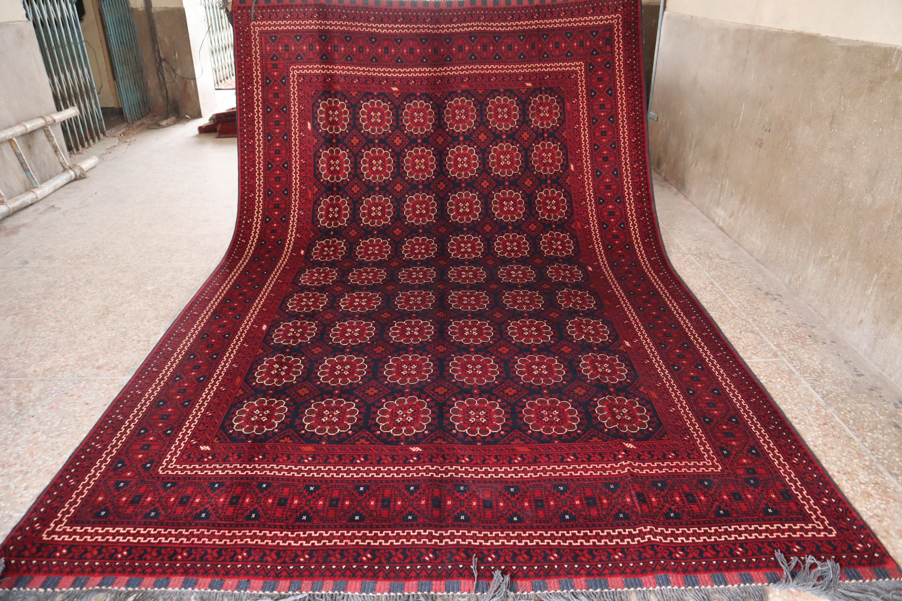 Navy Blue Antique Rug 7x10 Afghan Handmade Wool Area Rug