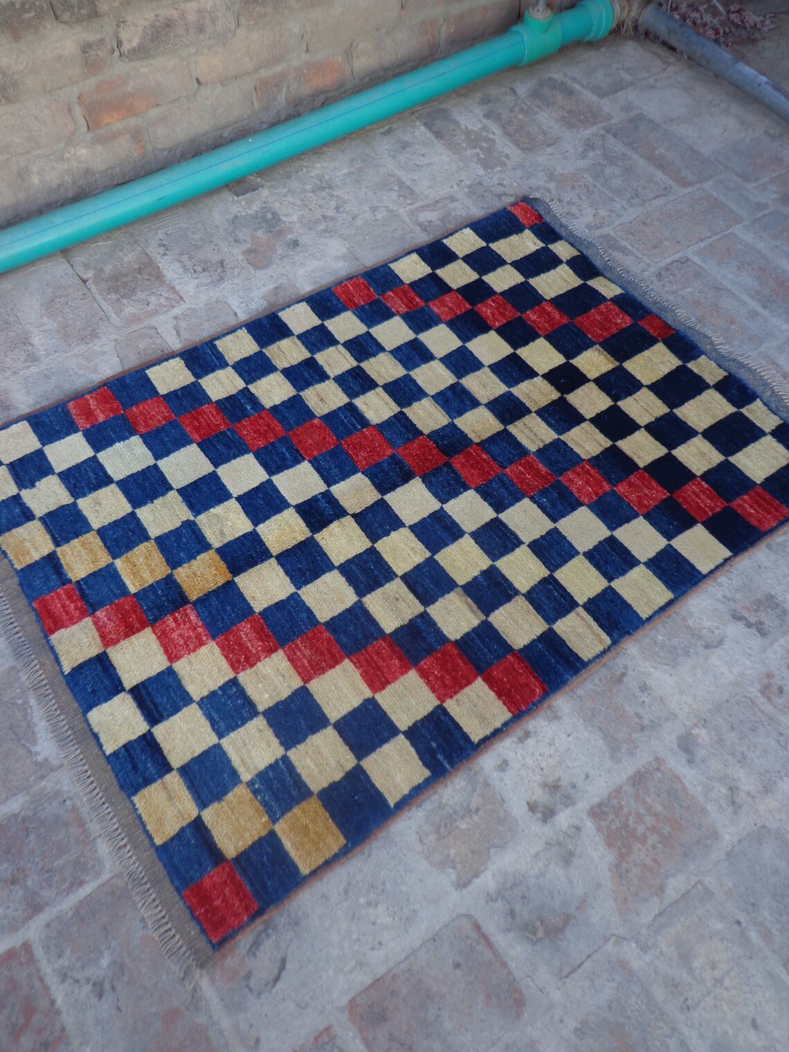 Checker Rug 2.9x4 ft vintage checkered rug Gabbeh Turkmen Etsy
