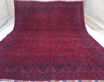 9x10 Large Afghan Rug, Hand Knotted Rug, Soft Wool Rug, Khal Muhammadi Vintage Rug, Bukhara Rug, Living Room Rug, Bedroom Rug, Oriental Rug