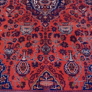 13x9 ft Large Afghan Rug, Hand Knotted Zer Khaki Geometric Bukhara Rug, Oriental Turkmen Tribal Rug, Red Living room Rug Dining Table Carpet Bild 9
