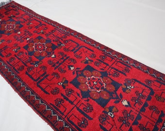 Red 2x5 ft Afghan Stunning Handmade Bukhara Turkoman Vintage Runner rug, Khal Muhammadi rug, Custom Oriental Small Rug, Stairs Treads Runner