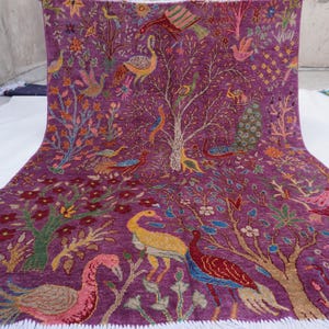 5x7 ( 150x200 cm) Colorful Premium Handmade Modern Pictorial Birds Tree of life Rug, Afghan Wool Rug, Brand New Home decor Rug Kids Room Rug