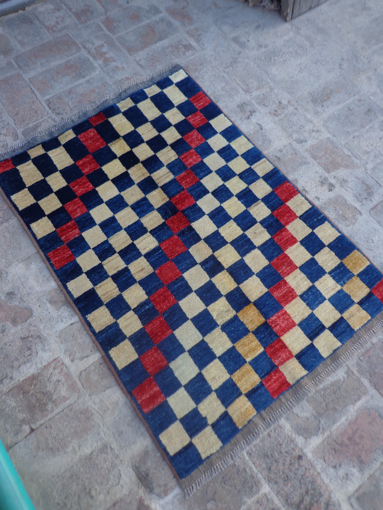 Checker Rug 2.9x4 ft vintage checkered rug Gabbeh Turkmen Etsy