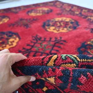 Vintage Turkmen Tekke Ersri Rug 7x10 Tribal Afghan Hand Knotted Wool Area Rug, Elephant foot design Red Bukhara Rug, Oriental Antique Carpet