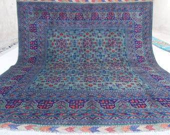 Dark Green Rug 7x7 Square Rug, 200x220 cm Afghan Handmade Wool Rug, Top Quality Turkmen Bukhara Rug Oriental Rug, Living room, Bedroom Rug