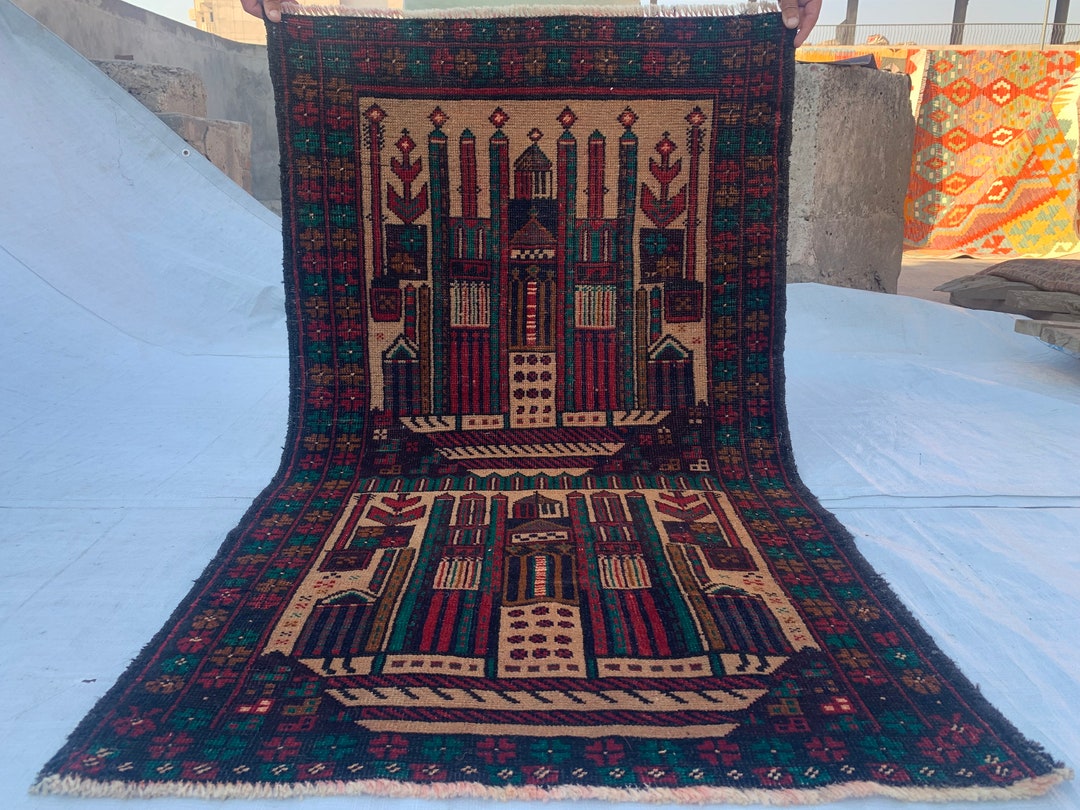 Antique Prayer Rug 2'7x4'6 Ft Afghan Handmade Low Pile Distressed ...