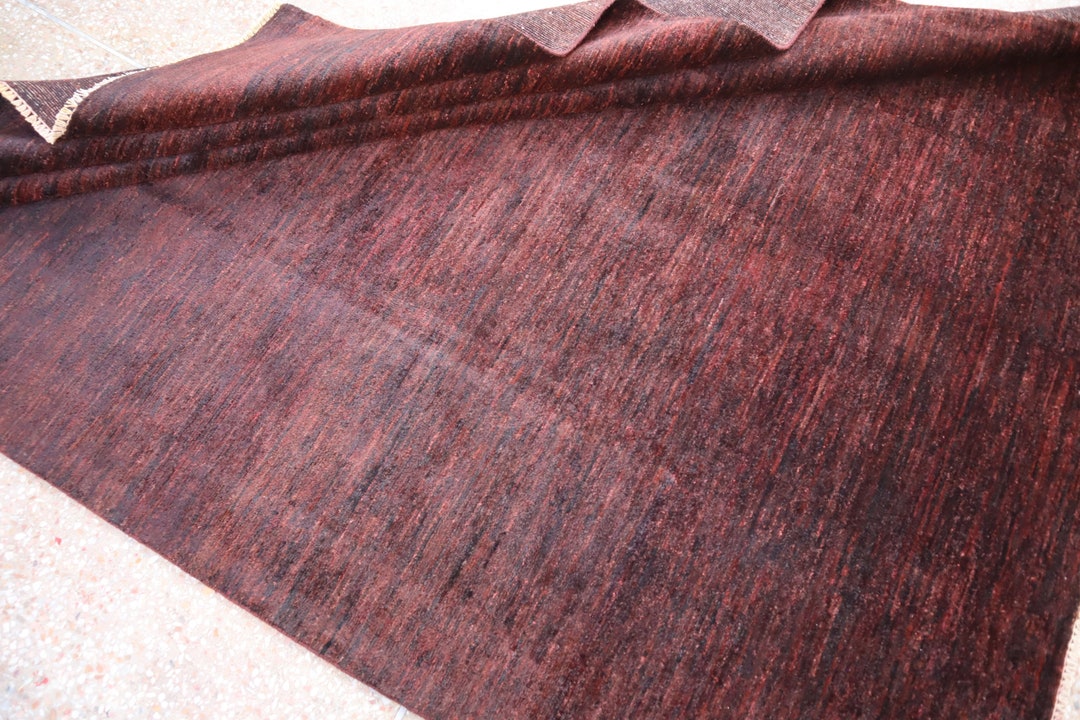 Linear Ribbed Maroon Rug Maroon Plain One Color Rug 6'6x8'4 Afghan Handmade Wool Area Rug ...