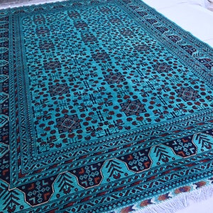 Turquoise Rug 7x10 Afghan Rug, Turkmen Tribal Rug, Handmade Rug, Wool Rug, Nomadic Bukhara Rug, Bedroom Rug, Living Room Rug, Office rug