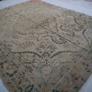 1900s Antique One of a Kind Heris Rug, 10x13 Large Area Rug, Afghan Handmade Muted Low Pile Distressed  Faded Rug, Oriental Rug, Living Room