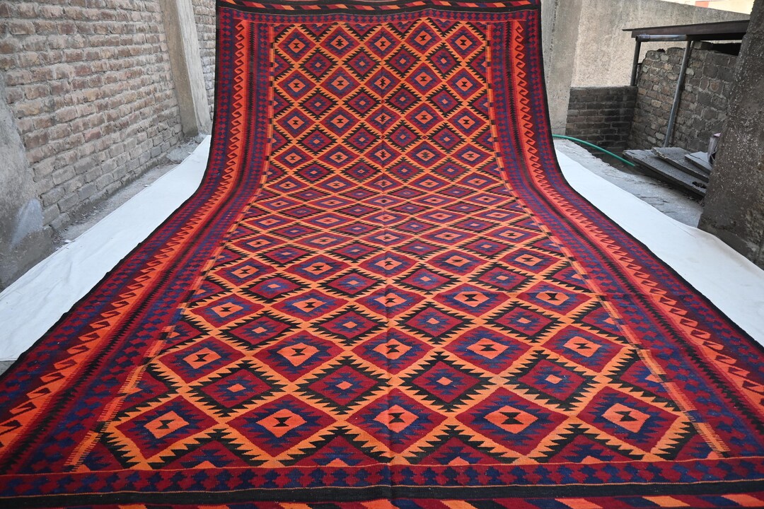 9x16 Large Vintage Kilim Rug, Orangish Terracotta Rug, Afghan Handmade ...