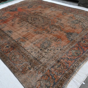 12&#39;5x9&#39;10&quot; ollectors Piece Large Orange Caucasian Rug 1920s Antique Rug, Handmade Wool Afghan Rug, Living Room, Low pile Distress Faded Rug