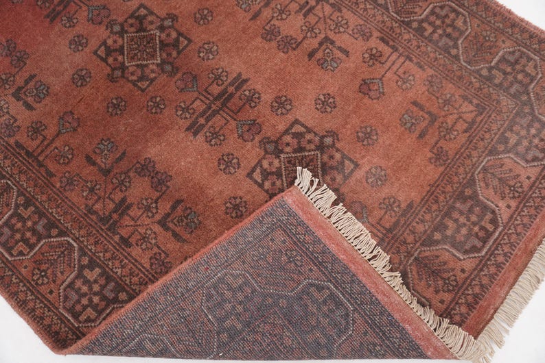 Antique Terracotta Rug 3'4x5'3" Turkmen Bukhara Rug, Handmade Afghan Wool Rug, Bedroom Rug, Office Rug, Kitchen Rug, Tribal Rug image 14