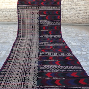 1970s Antique long Kilim Runner Rug 5&#39;4x13 ft Afghan Handmade Wool Rug, 160x390 cm Carpet, Oriental Faded Baluchi Rug, Hallway Runner Rug