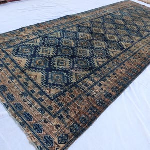 5x14 One of a Kind Rug 5&#39;2x13&#39;8 ft Vintage Runner Rug 1930s Antique Low Pile Wool Rug, Afghan Handmade Wool Geometric Rug, Tribal Area Rug