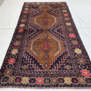 Navy Collectors Piece 3&#39;5x6&#39;8 ft Tribal Vintage Rug, Geometric Baluchi Rug, Afghan Handmade Wool Rug, 1960s Antique Oriental Rug Bedroom Rug
