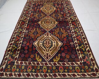 Antique Rug 4x6 Geometric Rug, Afghan Handmade Wool rug, Baluchi Rug, Tribal Bukhara Rug, Turkmen Oriental rug, Vintage Area Rug Bedroom rug