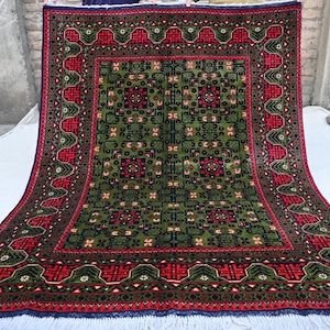 5x7 Green Bukhara Rug, Top Fine Wool Afghan Rug, Handmade Rug, Tribal Soft Rug, Bedroom, Living Room Rug, Oriental Rug, Turkmen Unique rug