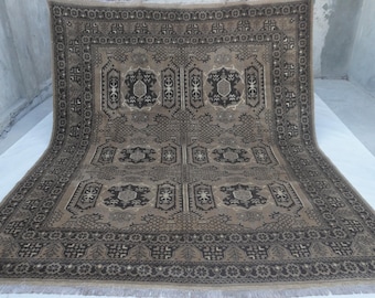 1990s Antique Terracotta Rug 8x10 Handmade Rug, Low Pile Wool Rug, Afghan Tribal Caucasian Rug, Tekke Oriental Rug, Living Room Rug