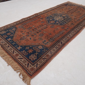 Vintage Terracotta Rug 2'9x6'7 ft Turkmen Handmade Wool rug, Afghan Tribal Caucasian Rug, Hallway 7 ft Runner, Oriental Rug, Kitchen Runner