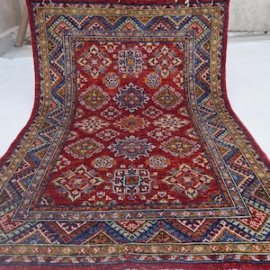 4x6 Bijdar Kazak Rug, Turkish Patern Rug, Handmade Wool Rug, Oriental Geometric Rug, Living Room Rug, Kitchen, Bedroom Rug, Modern Area Rug