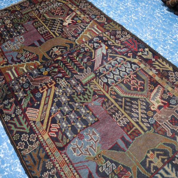 Vintage Blue Oriental Soft Rug Etsy