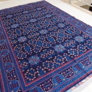 7x10 Navy Blue Bukhara Rug 6&#39;7x10&#39;0 ft Top Quality Afghan Handmade Wool Area Rug 200x305 cm Large Oriental Turkmen Tribal Rug Bedroom Carpet
