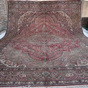 Muted Pink Antique Rug 10x13 Large Area Rug, Turkmen Caucasian Rug, Handmade Wool Rug, Afghan Tribal Rug, Turkish Heriz Rug, Bedroom Rug