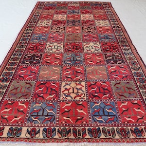 1940s Antique Rug 4&#39;10x9&#39;3 Afghan Handmade Low Pile Distress Faded Rug, Turkmen Tribal Tabrizi Rug, Caucasian Vintage Pictorial Carpet 5x9
