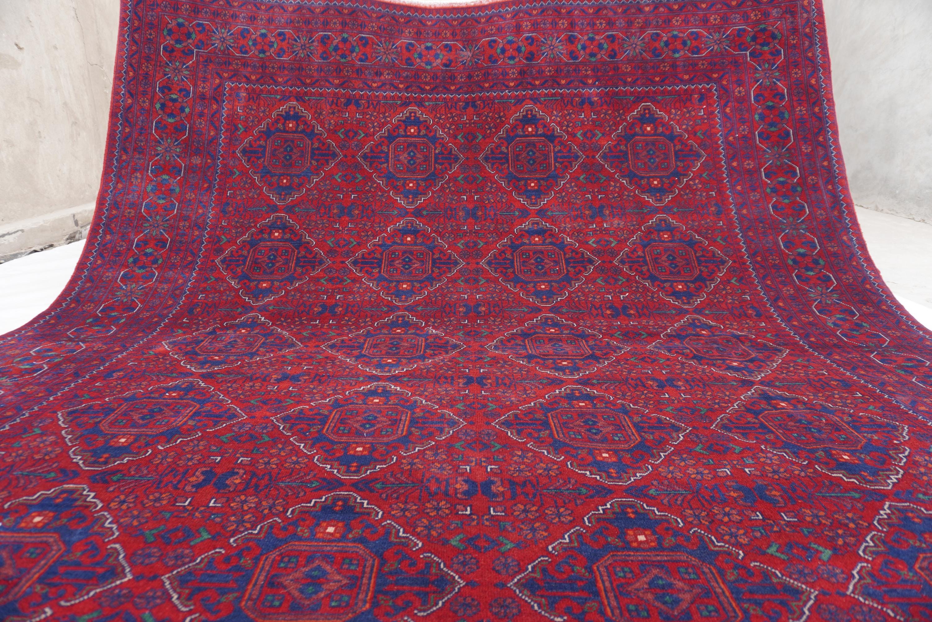 Afghan Large Vintage Rug, 8x10 Ft Red Area Rug, Handmade Wool Rug ...