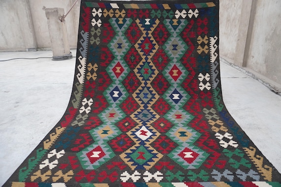 6x8 Large Kilim Rug, Afghan Handmade Wool Rug Flatweave Kilim Rug, Tribal Turkmen Rug, Geometric Area Rug, Living Room Rug, Bedroom Rug