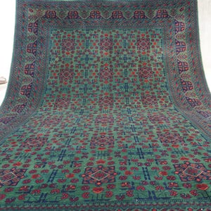 Green Custom Rugs 7x10 Afghan Rug, Hand Knotted Wool Rug, Khal Muhammadi Bukhara Rug, Turkmen Tribal Area Rug, Vintage Oriental Nomadic rug