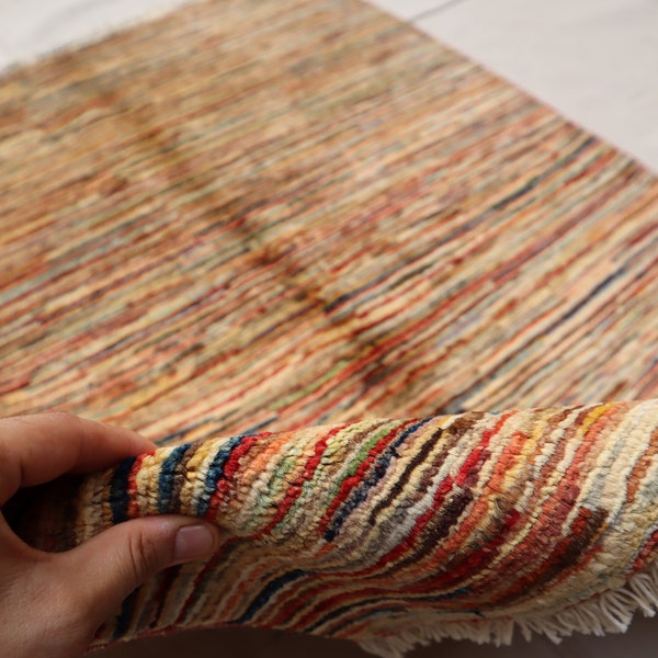 Multi Color Striped Rug, Afghan Handmade Wool Area Rug, Striped Gabbeh rug, Rug, Vegetable dyes rug 3x4, Bedroom, Office, Kitchen decor Rug