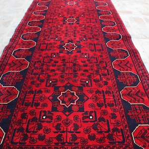 7 ft Runner Rug, Hand-knotted High Pile Soft Wool Rug, Afghan Tribal Bukhara rug, 85x200 cm Khal Muhammadi rug, Hall way runner Rug 2&#39;10x6&#39;8