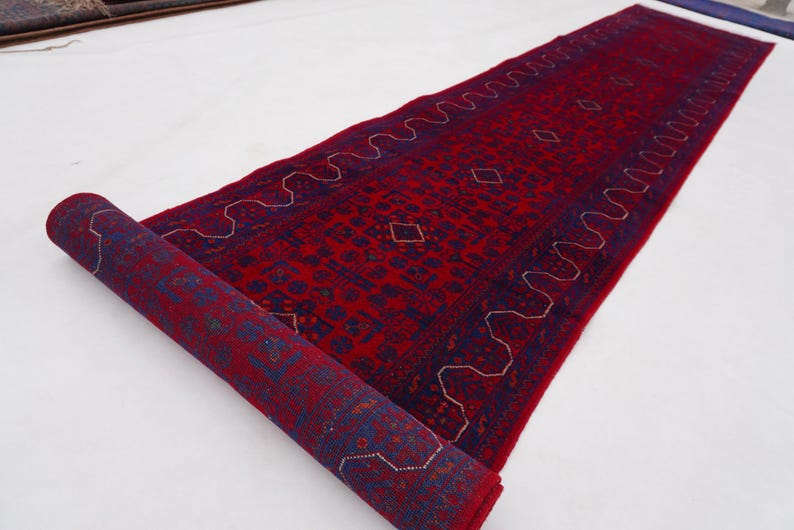 Afghan Bukhara Rug 14 ft Runner Rug, High Quality Soft Wool Stunning Turkoman Handmade Woo Rug, Hall way Runner, Khal Muhammadi Bukhara Rug image 14