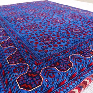 Handmade Custom Rugs Rich Blue Afghan Tribal Vintage Pattern Bukhara Rug, Oriental Soft Wool Rug, Bedroom Rug 4x6 5x7 6x8 7x7 7x10 8x10 9x12