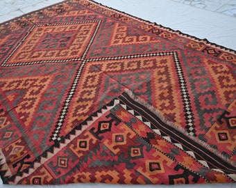 8x14 大型 1950年代 アンティーク アフガン キリム ラグ、本物の平織り