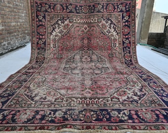 6'7x9'6 ft Antique Handmade Afghan Wool Rug: Large Geometric Turkmen Tribal Rug, Caucasian Design Rug, Terracotta 1920s Vintage Rug